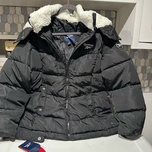 Reebok Black Puffer Jacket with Sherpa Collar